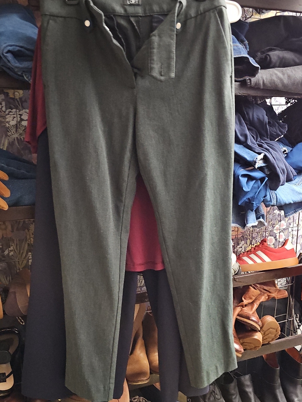 LOFT Olive Green Women's Straight Trousers